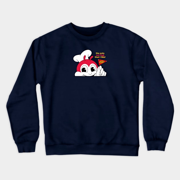 JOLLIBEE PEEKING SPICY CHICKENJOY RED FLAG PINOY STICKER Crewneck Sweatshirt by Aydapadi Studio